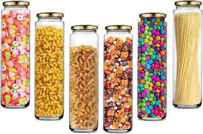 GZ CREATION Glass Grocery Container  - 500 ml(Pack of 6, Clear)