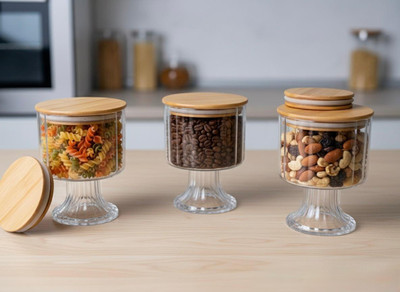 WOLLONGONG HOMES Glass Grocery Container  - 450 ml(Pack of 3, Clear)