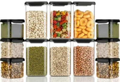 SARAZA Plastic Grocery Container  - 500 ml, 1100 ml(Pack of 12, Black)