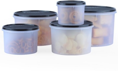 Miranshi Enterprise Plastic Grocery Container  - 700 ml, 1.5 ml, 2.5 ml, 3.5 ml, 5.5 ml(Pack of 5, Black, Blue, Clear)