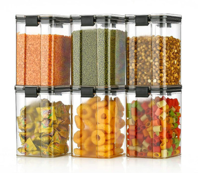 Aasvi Horizon Plastic Grocery Container  - 1100 ml(Pack of 6, Black)