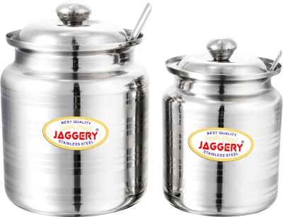 JAGGERY Steel Grocery Container  - 350 ml, 600 ml(Pack of 2, Silver)