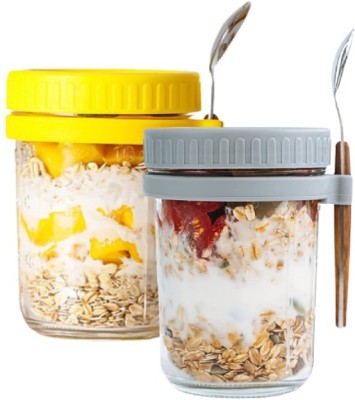 Ginoya Brothers Glass Cereal Dispenser  - 300 ml(Pack of 2, Grey, Yellow)