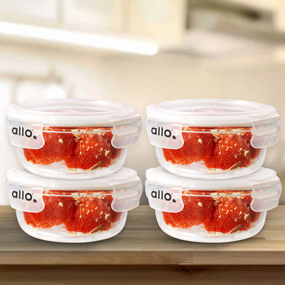 Allo Glass Fridge Container  - 400 ml(Pack of 4, Clear)