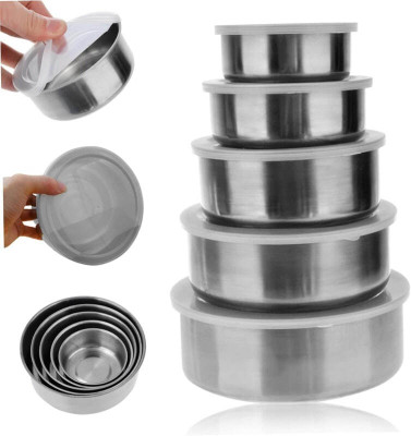VENDICS Steel Cookie Jar  - 450 ml(Pack of 5, Silver)