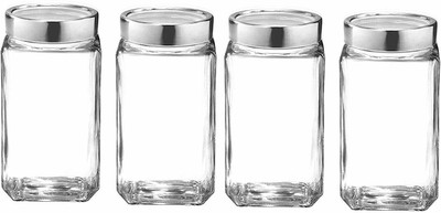 Kalsigate Glass Grocery Container  - 1000 ml(Pack of 4, Clear)