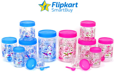 PEYTON Plastic Grocery Container  - 250 ml, 500 ml, 750 ml, 1000 ml, 1500 ml, 2000 ml(Pack of 12, Blue, Pink)