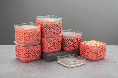 Roseleaf Plastic Utility Container  - 500 ml(Pack of 8, Red, Clear)