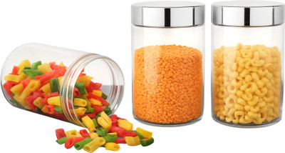 KSHUP Polypropylene Grocery Container  - 2000 ml, 1250 ml, 500 ml(Pack of 3, Clear, Silver)