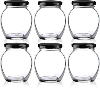 JIGSHTIAL Glass Utility Container  - 400 ml(Pack of 6, Clear, Black)