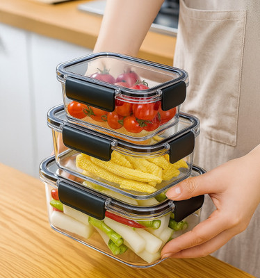 Culinary Crafts Plastic Fridge Container  - 2800 ml(Pack of 3, Black)