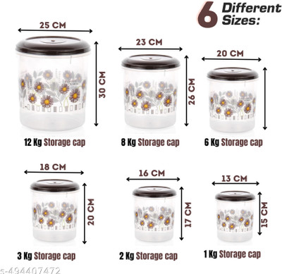 VARIYA Plastic Grocery Container  - 10 L(Pack of 6, Brown)