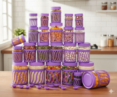 VSELL Plastic Fridge Container  - 250 ml, 350 ml, 650 ml, 1200 ml(Pack of 24, Purple)