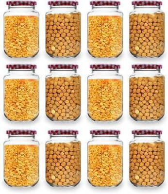 CROCO JAR Glass Tea Coffee & Sugar Container  - 500 ml(Pack of 12, Red)