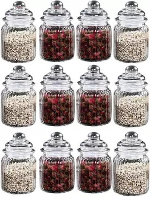 T R Creation Glass Grocery Container  - 350 ml(Pack of 12, Clear)