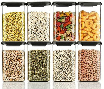 Linear Plastic Grocery Container  - 1200 ml(Pack of 8, Black)