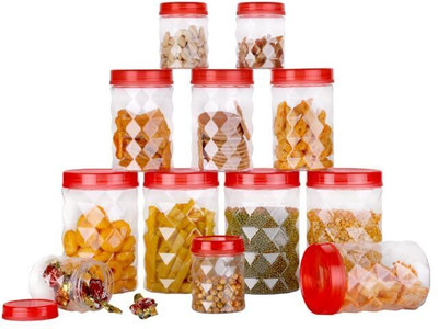 BLACKMOON Plastic Grocery Container  - 600 ml, 1200 ml, 2000 ml(Pack of 12, Red)