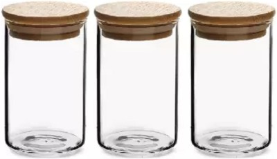 IndusBay Glass, Wooden Tea Coffee & Sugar Container  - 270 ml(Pack of 3, Clear, Brown)