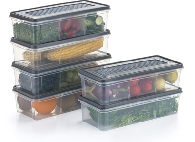 SKYHEART Plastic Fridge Container  - 2000 ml(Pack of 6, Black)