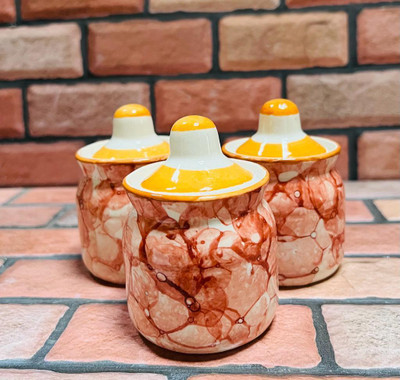Jetwals Ceramic Pickle Jar  - 80 ml(Pack of 3, Red)