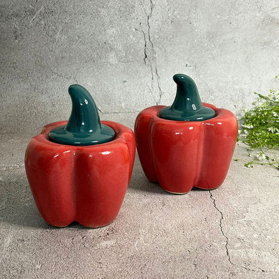 KTCeStore Ceramic Pickle Jar  - 500 ml(Pack of 2, Red)