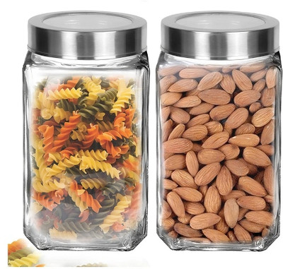 Kalsigate Glass Utility Container  - 1000 ml(Pack of 2, Clear)