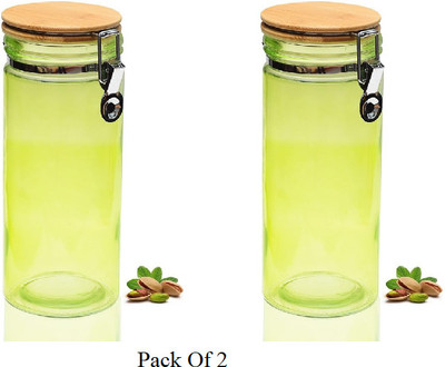 Pure Source India Glass Grocery Container  - 1500 ml(Pack of 2, Green)