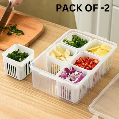 ambdded Plastic Fridge Container  - 3 L(Pack of 2, White)