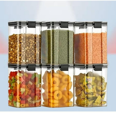 ADMONITION Plastic Grocery Container  - 1200 ml(Pack of 6, Black)