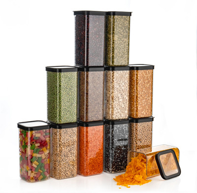 busaji enterprise Plastic Grocery Container  - 1100 ml(Pack of 6, Black)