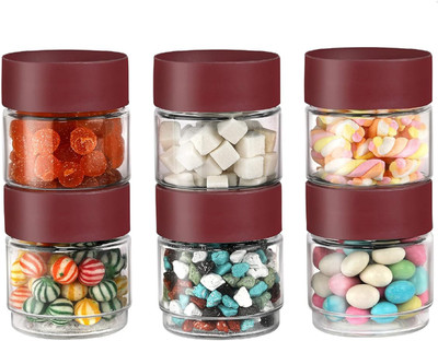 AK HUB Glass Grocery Container  - 500 ml(Pack of 6, Maroon)