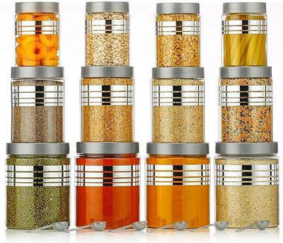 HASHFLOW Plastic Grocery Container  - 1200 ml, 650 ml, 350 ml(Pack of 12, Clear)