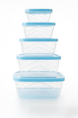 Arurum Plastic Grocery Container  - 1000 ml, 500 ml, 300 ml, 150 ml, 100 ml(Pack of 5, Light Blue, Transparent)