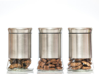 multi zone Glass Grocery Container  - 850 ml(Pack of 3, Silver)