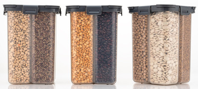 EMBICON Plastic Grocery Container  - 2000 ml(Pack of 3, Grey)