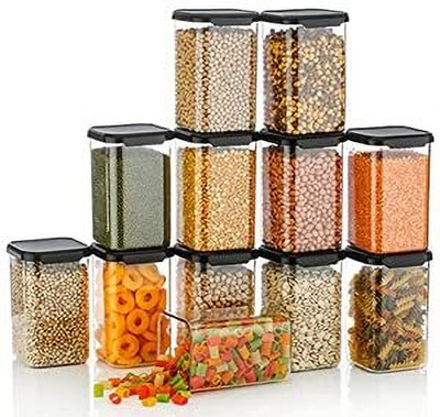 SEQUENCE Plastic Grocery Container  - 1100 ml(Pack of 12, Black)