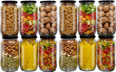GLOZEEROX Glass Grocery Container  - 1100 ml(Pack of 6, Clear)