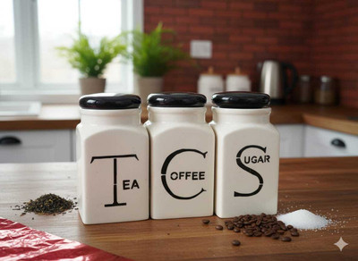 dearwrap Ceramic Tea Coffee & Sugar Container  - 652 ml(Pack of 3, White)