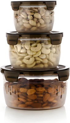 SRYFIT Plastic Fridge Container  - 600 ml, 1200 ml, 1800 ml(Pack of 3, Brown)