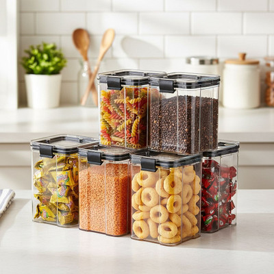 Avento mart Plastic Grocery Container  - 1100 ml(Pack of 6, Black)