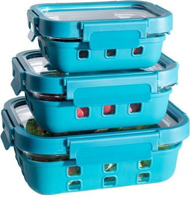 KUBER INDUSTRIES Glass Utility Container  - 370 ml(Pack of 3, Blue)