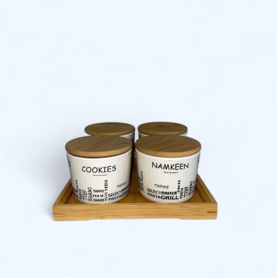 Lal Dayal Wooden, Melamine Cookie Jar  - 600 ml, 600 ml, 600 ml, 600 ml(Pack of 9, Brown, White)