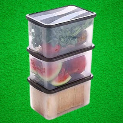 ADMONITION Plastic Grocery Container  - 2000 ml(Pack of 3, Clear, Black)