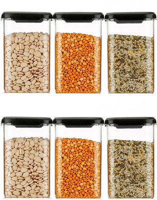 VIX Plastic Grocery Container  - 1100 ml(Pack of 6, Black)
