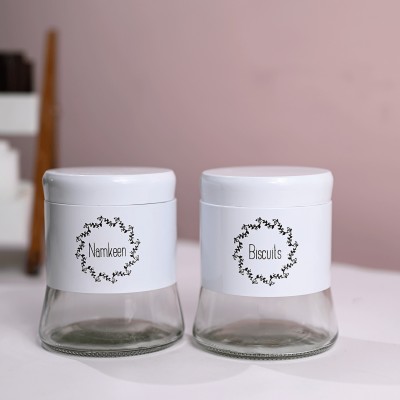 MARKET 99 Glass Tea Coffee & Sugar Container  - 600 ml(Pack of 2, White)