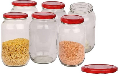 Pure Source India Glass Cookie Jar  - 1 L(Pack of 2, Clear)
