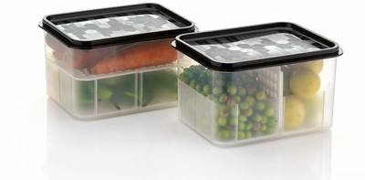 HELOVIA Plastic Fridge Container  - 2300 ml(Pack of 2, Black)