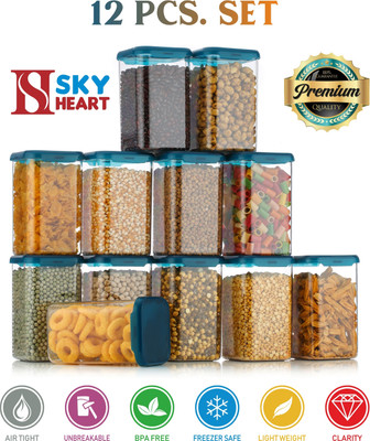 SKYHEART Plastic Grocery Container  - 1200 ml(Pack of 12, Blue)