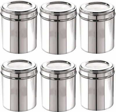 VISAXMI Steel Utility Container  - 1000 ml(Pack of 6, Silver)