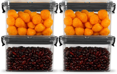 Pearlpet Plastic Grocery Container  - 400 ml(Pack of 4, Black)